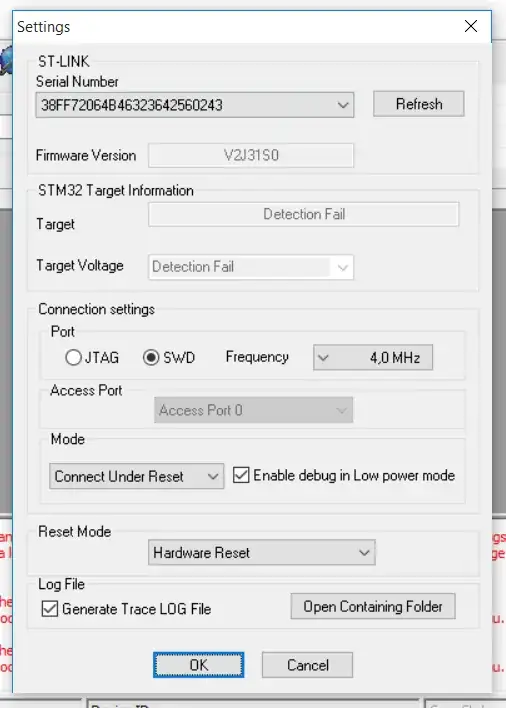 st-link settings