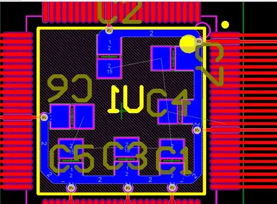 I connected power pins of MCU with one track through Vias and put caps on it under the IC