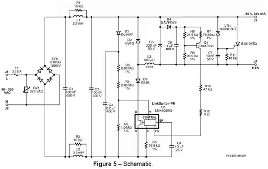 LTSpice schematic of the resistor limited dim to warm circuit