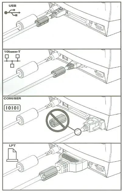 Wrap ferrite bead around USB, 10Base-T, LPT but not RS-232