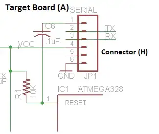 ATmega328P serial programming header on Target Board (A)