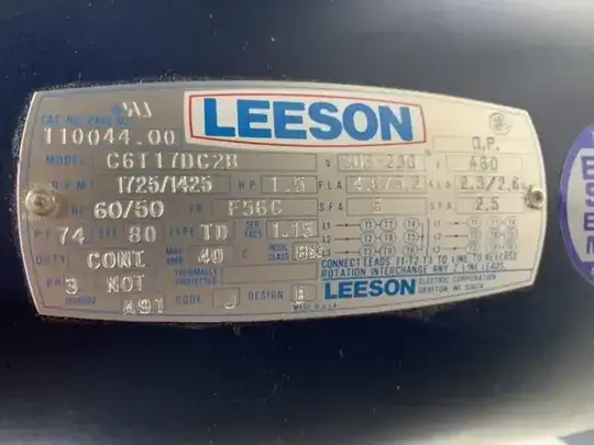 photo of ratings plate on motor