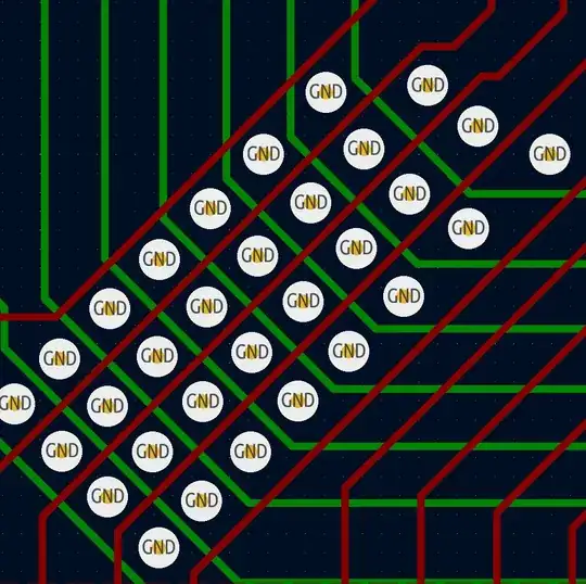 Signal traces routed on a two-layer board with stitching ground vias only