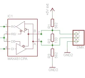 A typical schema using MAX481 for a DMX controller