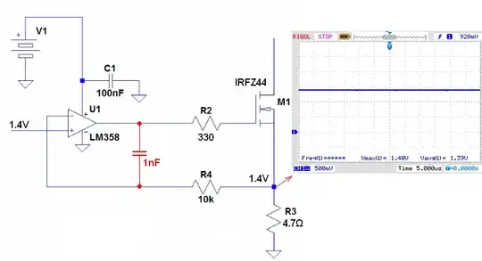 Circuit diagram and trace, this time showing flat output