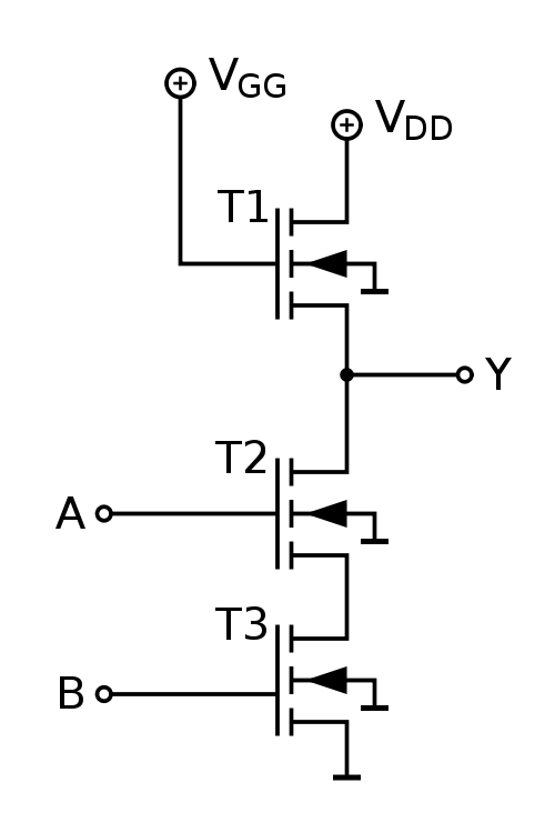 NMOS NAND Gate - public domain image by Wikipedia user Biezl