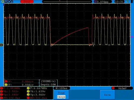 [MOSI line getting charged, clock in yellow, 1