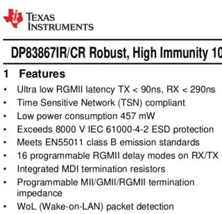 DP83867 Highlights