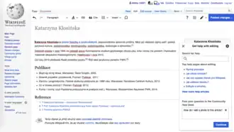 Screenshot of help panel (open) on Czech Wikipedia