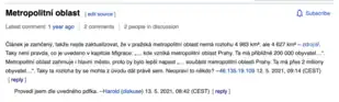 A screenshot showing the new design of level 2 section headings on desktop talk pages at cs.wiki.
