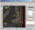 JOSM Editor: Einbahnstraße angeklickt; der Richtungspfeil zeigt entgegen die Fahrtrichtung, da das Attribut oneway = -1 gesetzt ist.