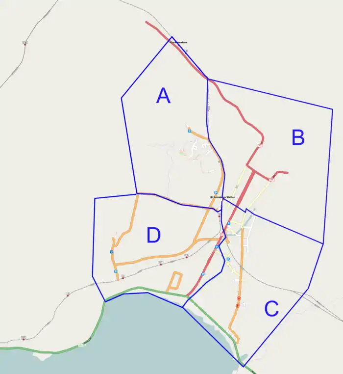 Area to be mapped divided into sectors, using major roads and the Thames