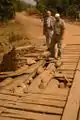 Inspection of a damaged bridge.
