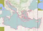 The area covered by the OpenSeaMap chart bundle 'Mediterranean Sea East' as of may 2016.
