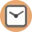 a white analogue clock with grey hands on an orange background