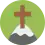 a grey peak with white top on a green background