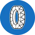 White tyre covered in chains on blue circle