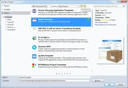 Screenshot of add new project window in Visual Studio with NuGet packager template selected