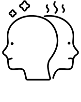 Line drawing of happy face with another angry face behind