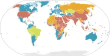 Use of the death penalty. Nations marked blue do not enforce the death penalty, nations marked light yellow do not enforce the death penalty in peace time, nations marked dark yellow do not enforce the death penalty in practice while retaining it in penal code, nations marked brown enforce the death penalty. Saudi Arabia falls into the last category.